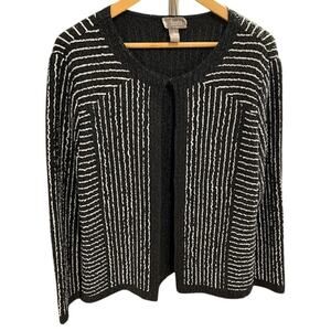CHICO'S Black White TRAVELERS COLLECTION Cardigan Jacket Lightweight Sz 1 MEDIUM